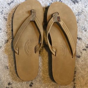Rainbow tan flip flops